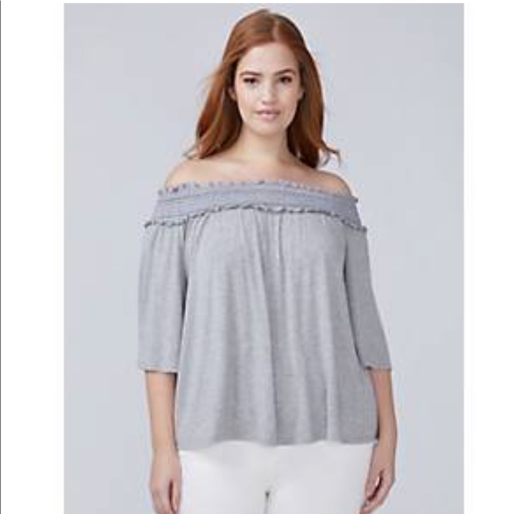 Off the shoulder grey shirt